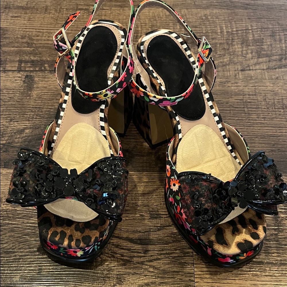 Betsey Johnson Floral and Leopard Heels with Black Bow